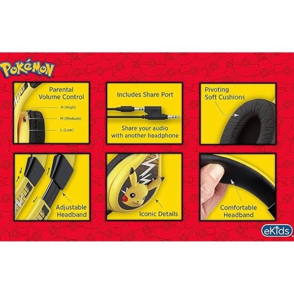 Pokemon Pikachu Wired Kids Headphones - Picture 2 of 8